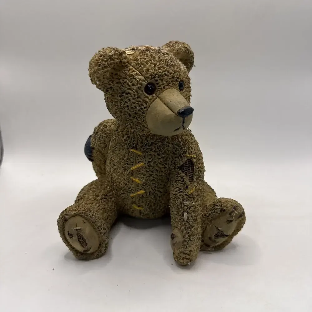Vintage Style Patchwork Teddy Bear Figurine Resin Distressed Decor Bear *